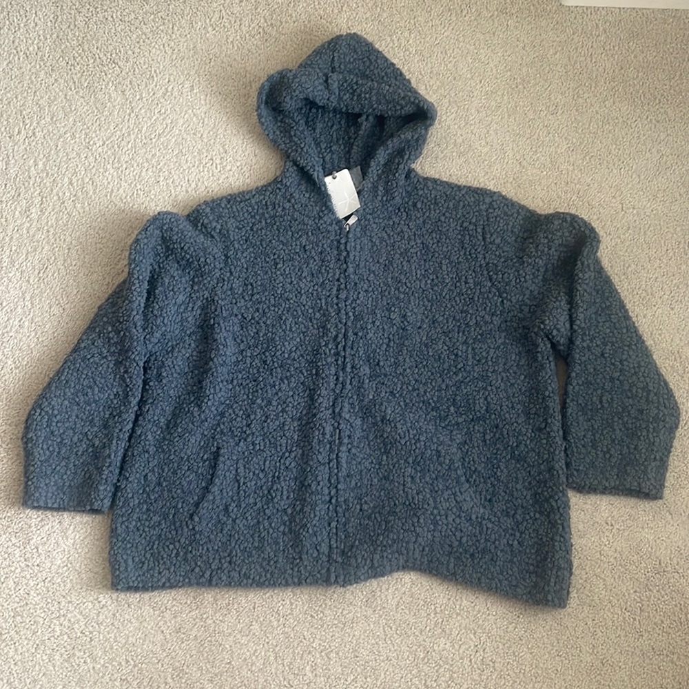 Barefoot Dreams Boucle Hoodie in Smokey Blue - 3X